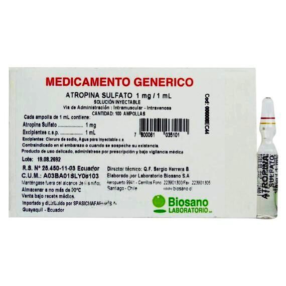 ATROPINA SULFATO 1MG/1ML IM/IV SOLUCION INYECTABLE (ATROPIN)