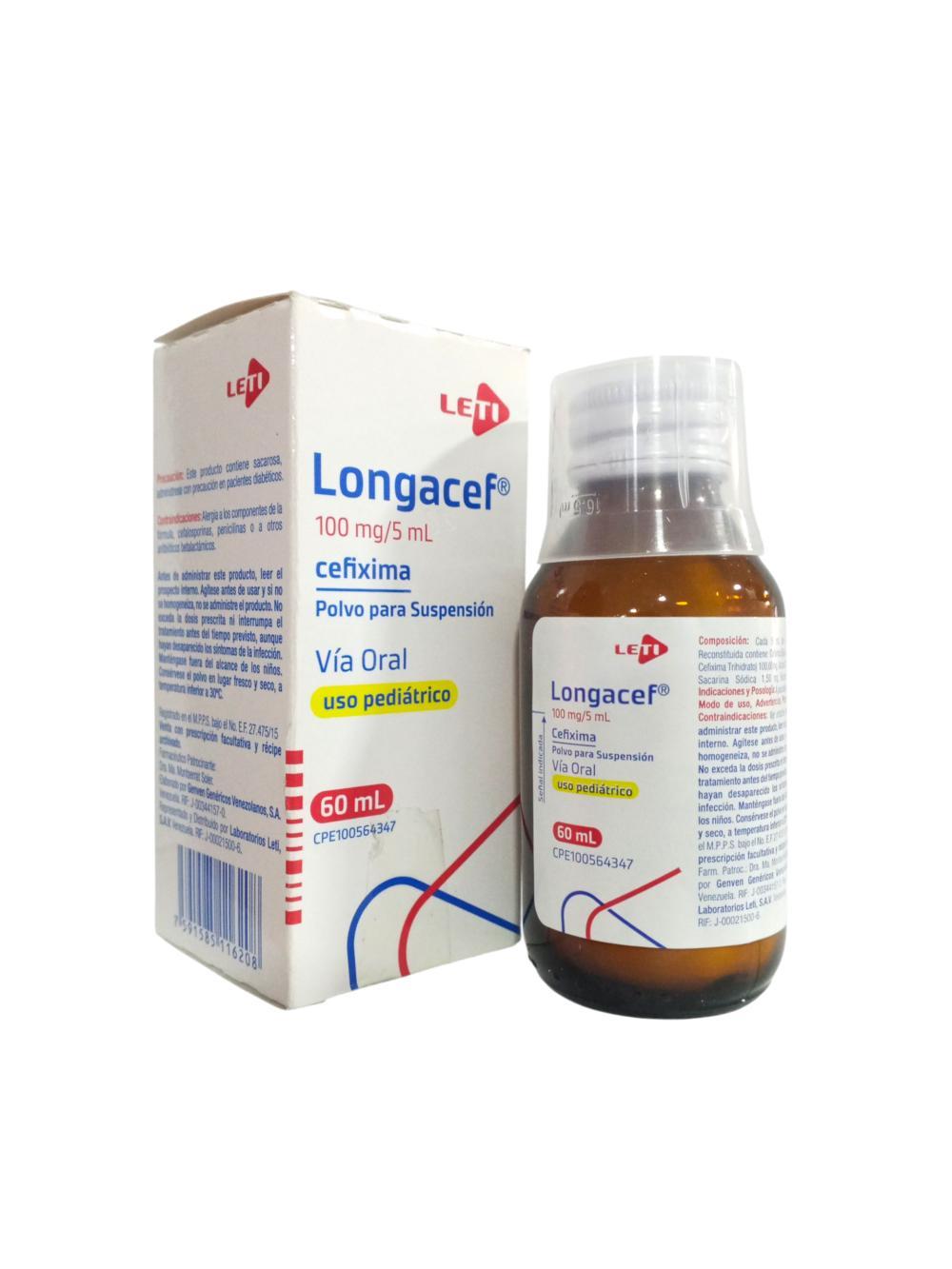 LONGACEF CEFIXIMA 100MG/5ML POLVO SUSP ORAL PED 60ML