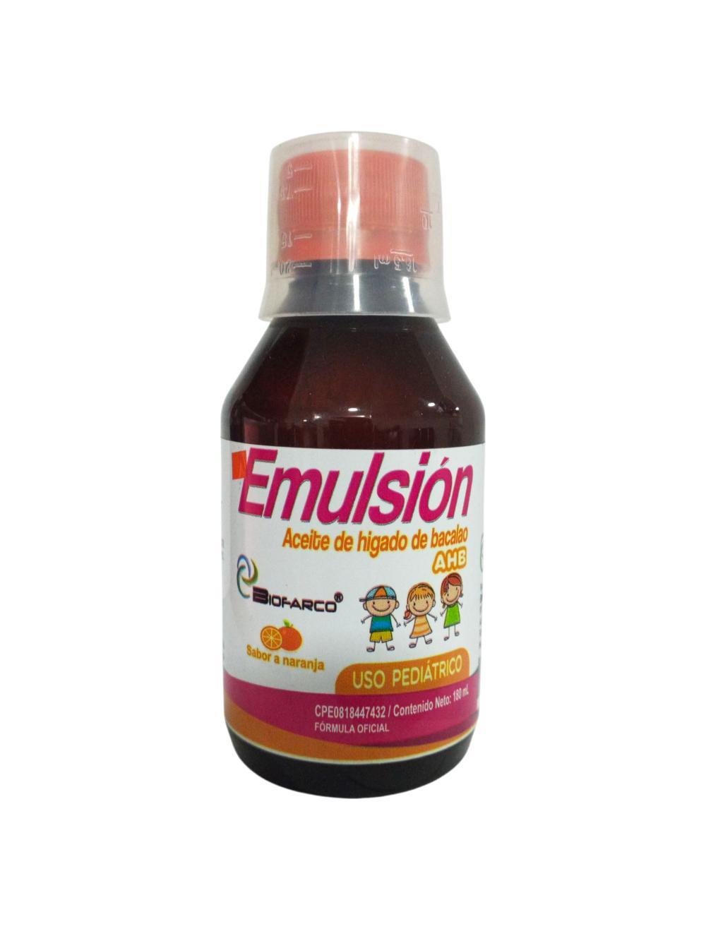 EMULSION ACEITE HIGADO DE BACALAO (AHB) SOL ORAL S/NARANJA PED 180ML BIOFARCO
