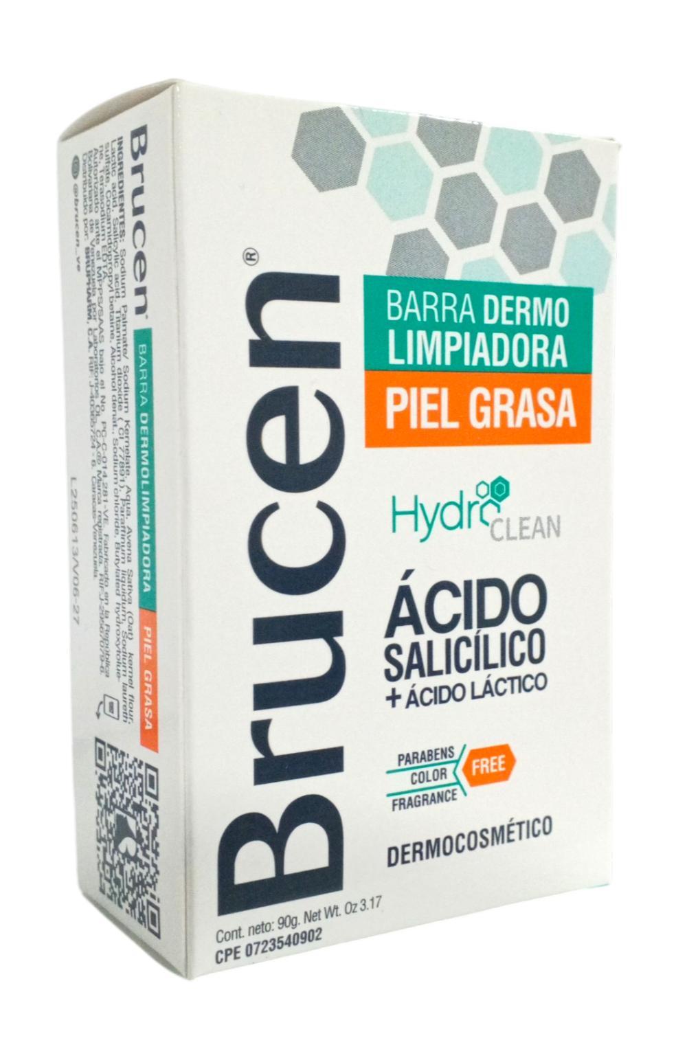 BRUCEN BARRA DERMO LIMPIADORA PIEL GRASA ACIDO SALICILICO + ACIDO LACTICO 90GR
