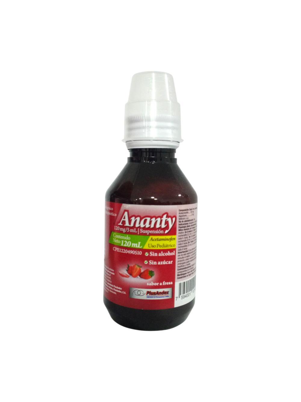 ANANTY ACETAMINOFEN 120MG/5ML PED 120ML SAB FRESA PLUSANDEX