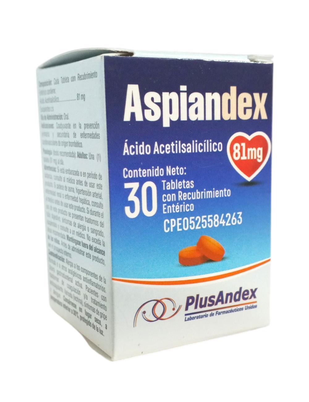 ASPIANDEX ACIDO ACETILSALICILICO 81MG X 30 TAB REC (ASPIRINA/ASAPROL) PLUSANDEX