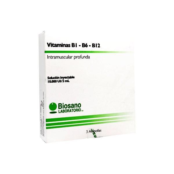 COMPLEJO B (VIT B1 B6 B12) 10.000 UI 3 ML I.M 3 AMP BIOSANO 